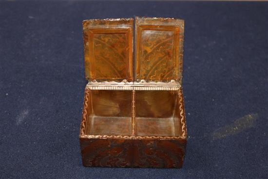 An 18th century Continental gold overlaid tortoiseshell table snuff box 3.5in.